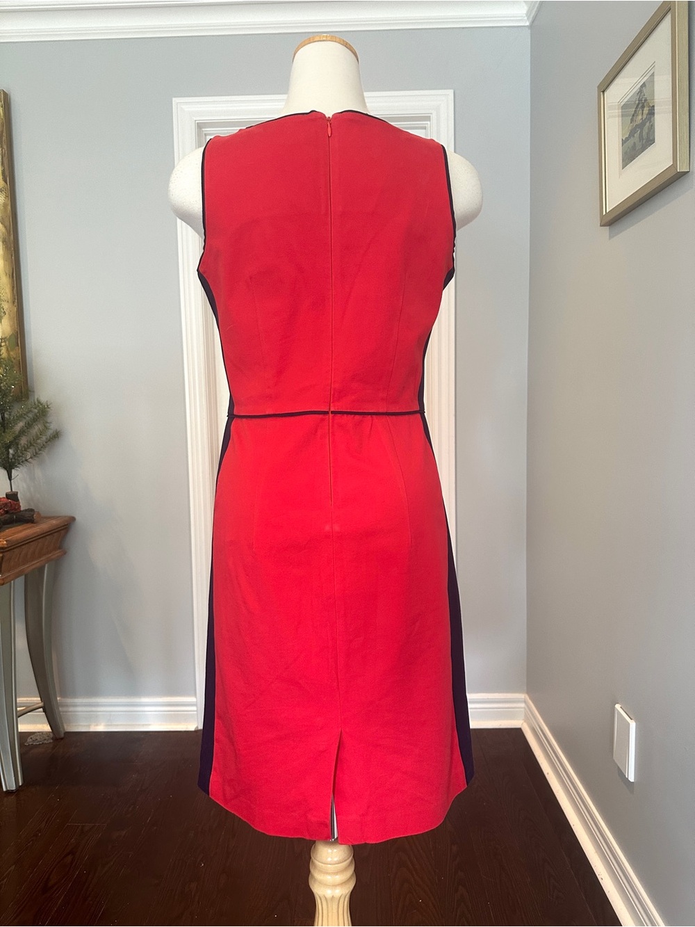 Tommy Hilfiger Red Sheath Dress with Navy Blue Side Panels - Size 6 - Picture 7 of 11
